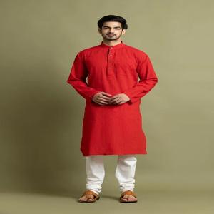 Orange Solid Cotton Kurta