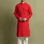 Orange Solid Cotton Kurta