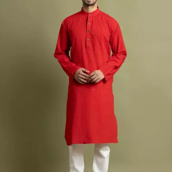 Orange Solid Cotton Kurta