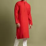 Orange Solid Cotton Kurta