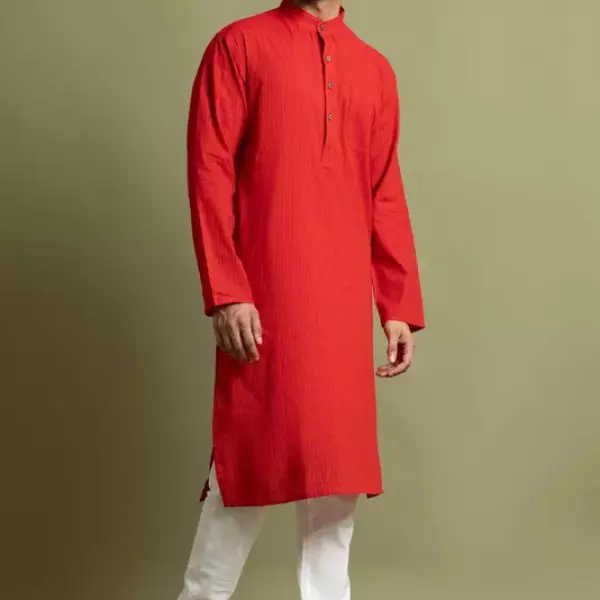 Orange Solid Cotton Kurta