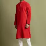 Orange Solid Cotton Kurta