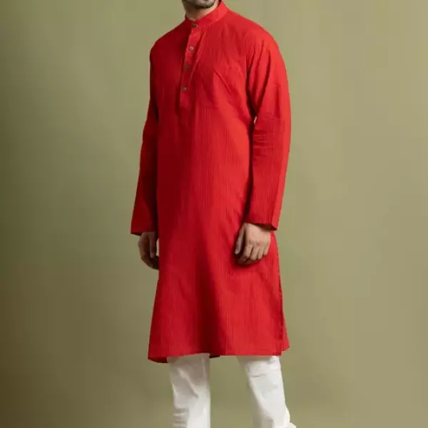 Orange Solid Cotton Kurta