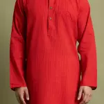 Orange Solid Cotton Kurta