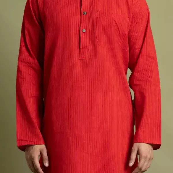 Orange Solid Cotton Kurta