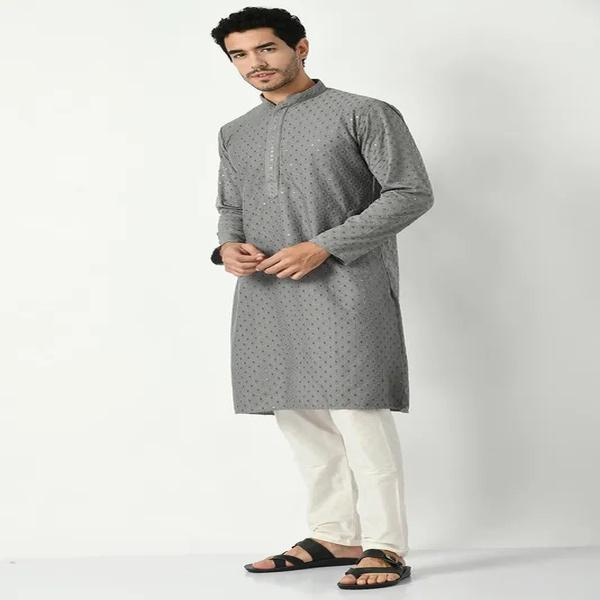 Grey Chikankari Straight Kurta Set