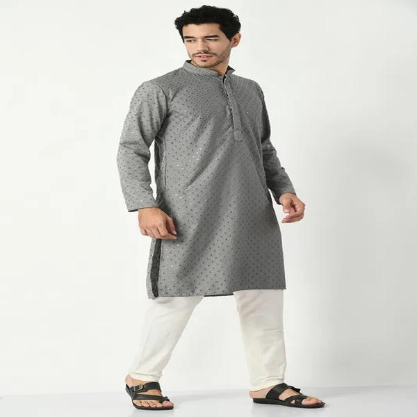 Grey Chikankari Straight Kurta Set
