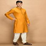 Mustard Yellow Solid Thread Work Straight Kurta Set