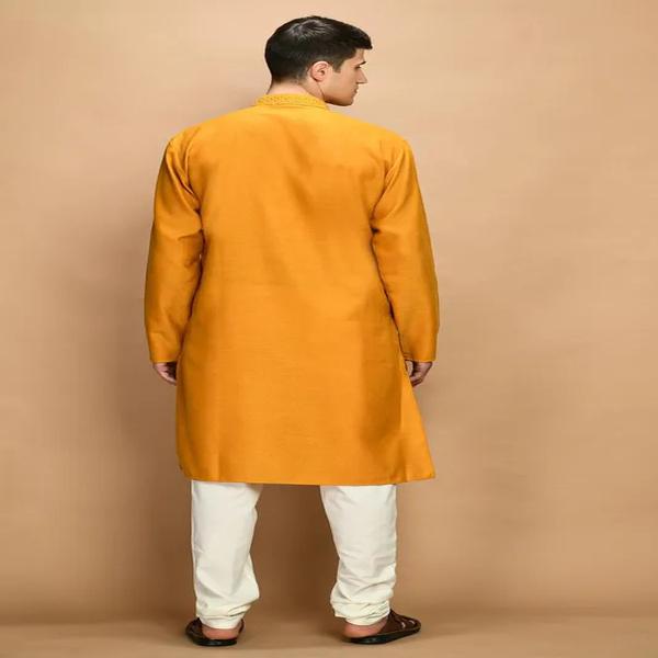 Mustard Yellow Solid Thread Work Straight Kurta Set