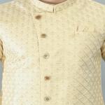 Beige Embroidered Kurta Churidar with Floral Printed Nehru Jacket