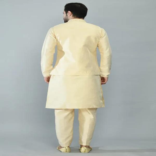 Beige Embroidered Kurta Churidar with Floral Printed Nehru Jacket